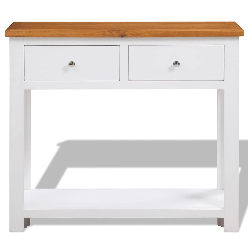 Solid Oak Wood Console Table with 2 Drawer and Shelf S3851