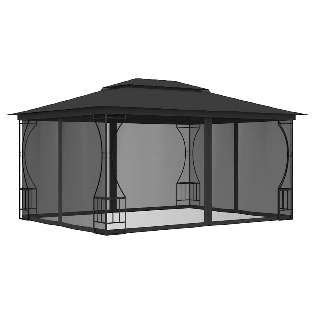 Gazebo with Nets 9.8'x13.1'x8.7' Anthracite Steel Frame UV-Proof Polyester Fabric A677463
