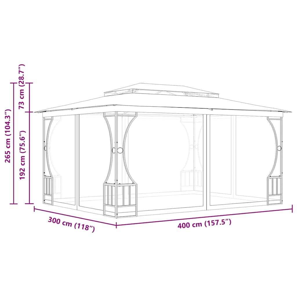 Gazebo with Nets 9.8'x13.1'x8.7' Anthracite Steel Frame UV-Proof Polyester Fabric A677463