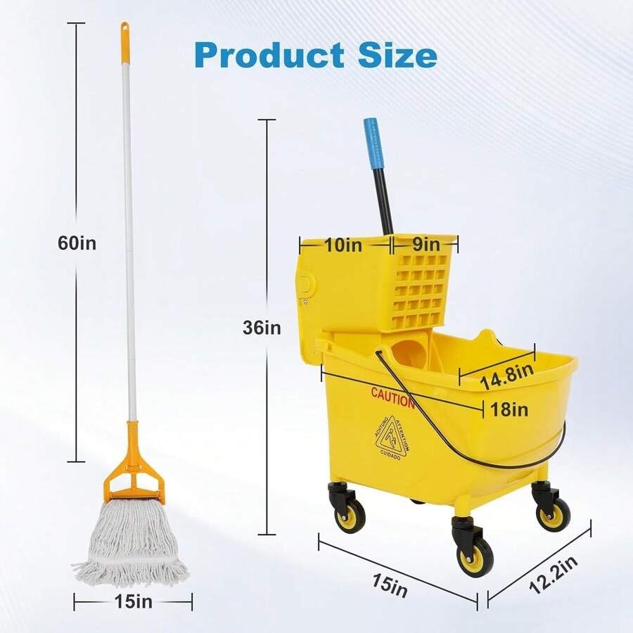Commercial Mop Bucket with Drain and Wringer 35 Quart Yellow V376