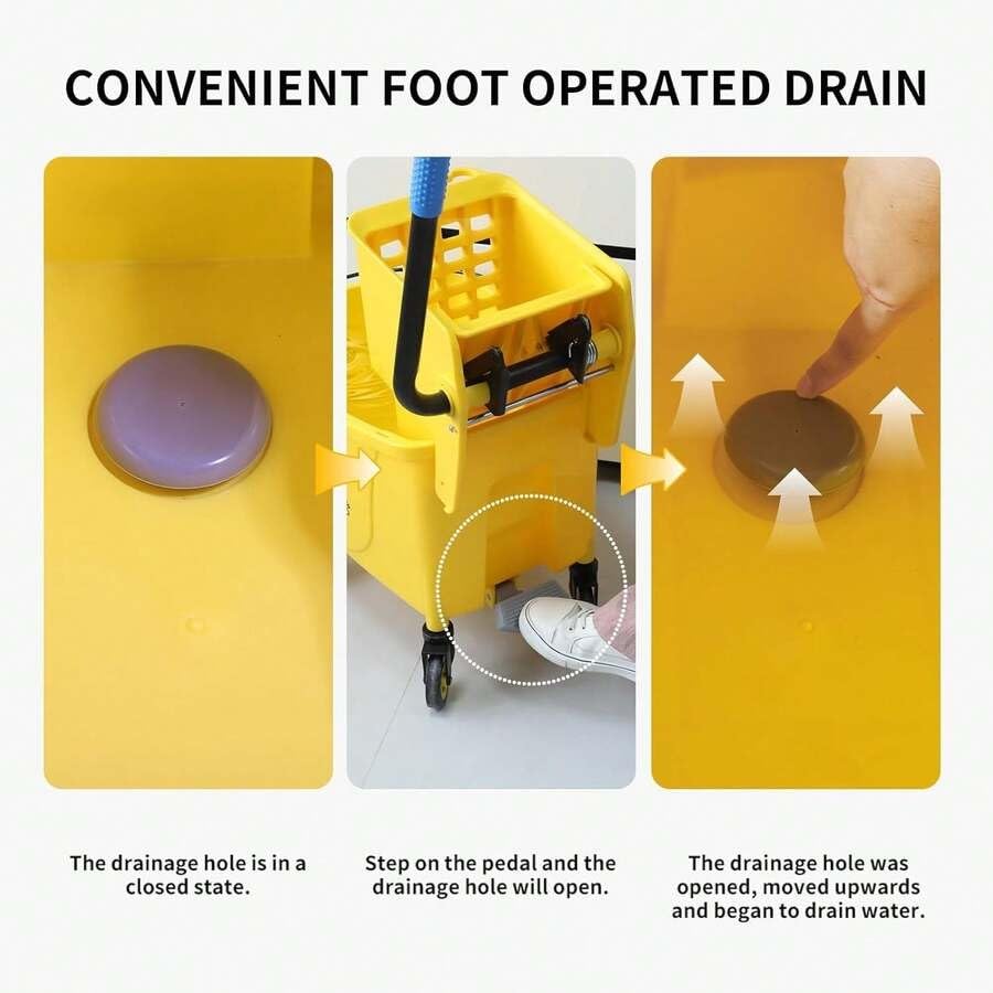 Commercial Mop Bucket with Drain and Wringer 35 Quart Yellow V376