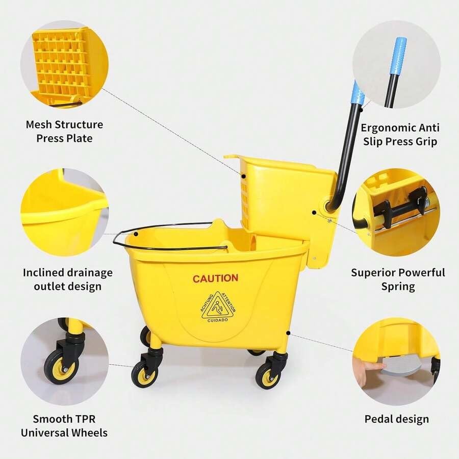 Commercial Mop Bucket with Drain and Wringer 35 Quart Yellow V376