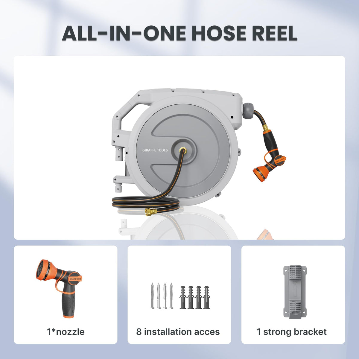 Retractable Garden Hose Reel 1/2" 130FT Wall Mount Light Grey P11888