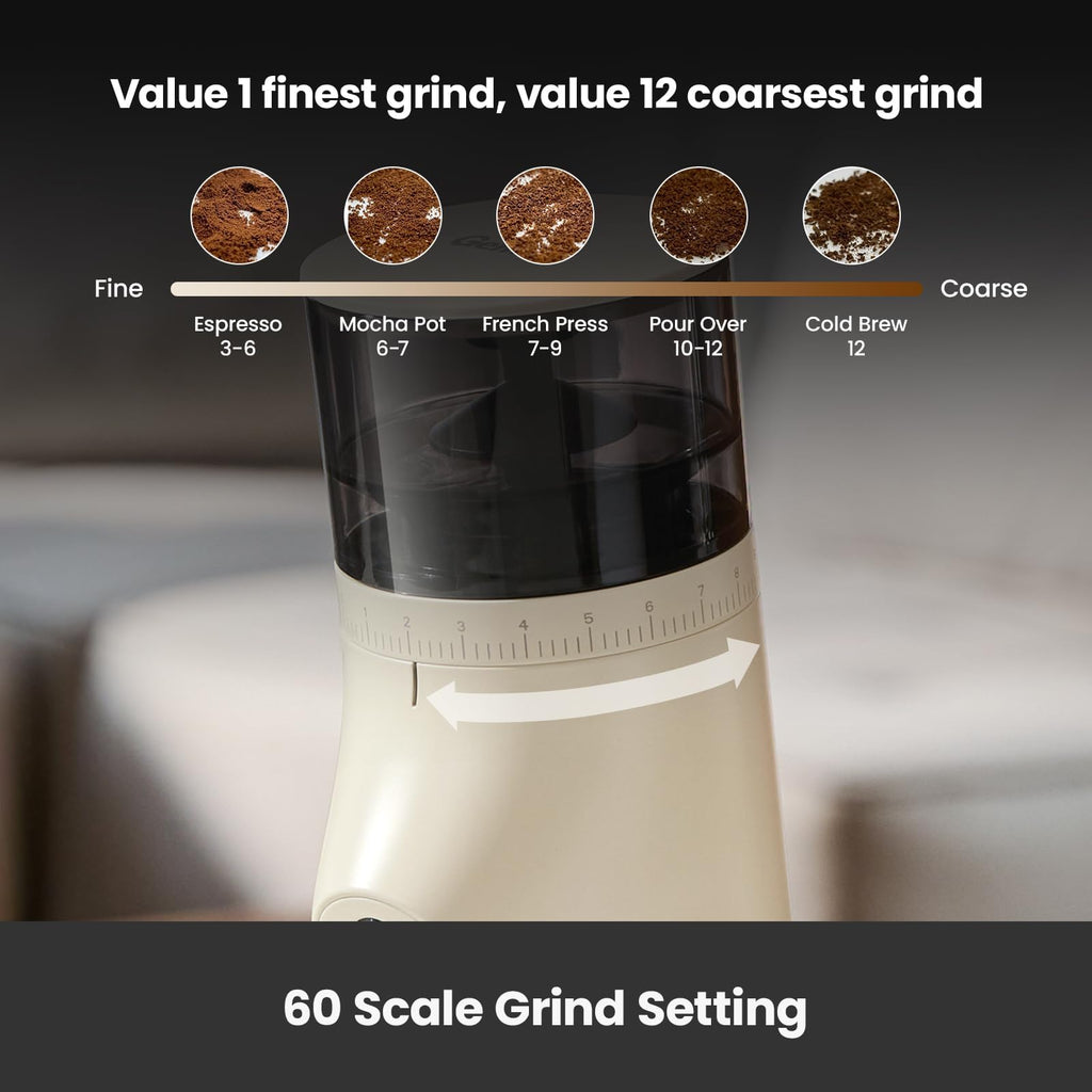 Electric Conical Burr Coffee Grinder with 60S Timer, White G24895