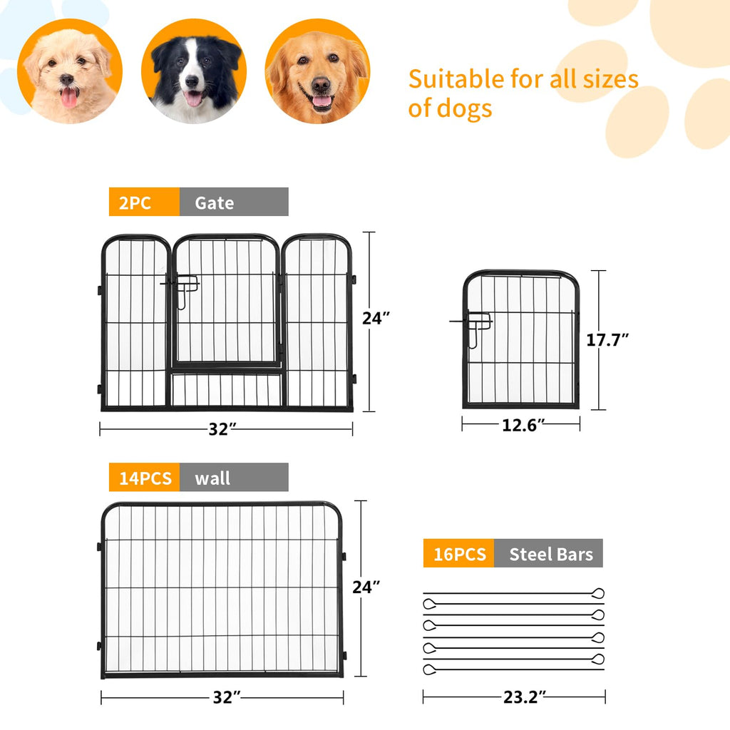 16 Panel 24 Inch Black Metal Dog Playpen Q257