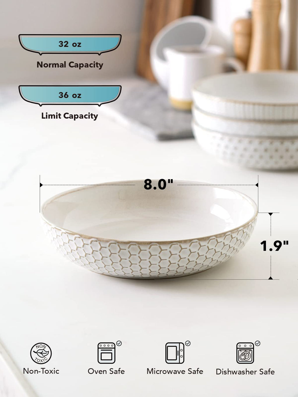 36 oz Ceramic Pasta Bowl Set of 4, Arctic White M16262