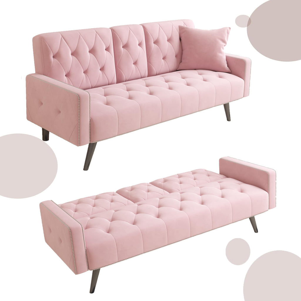 Pink Velvet 2 in 1 Futon Sofa Bed W24108
