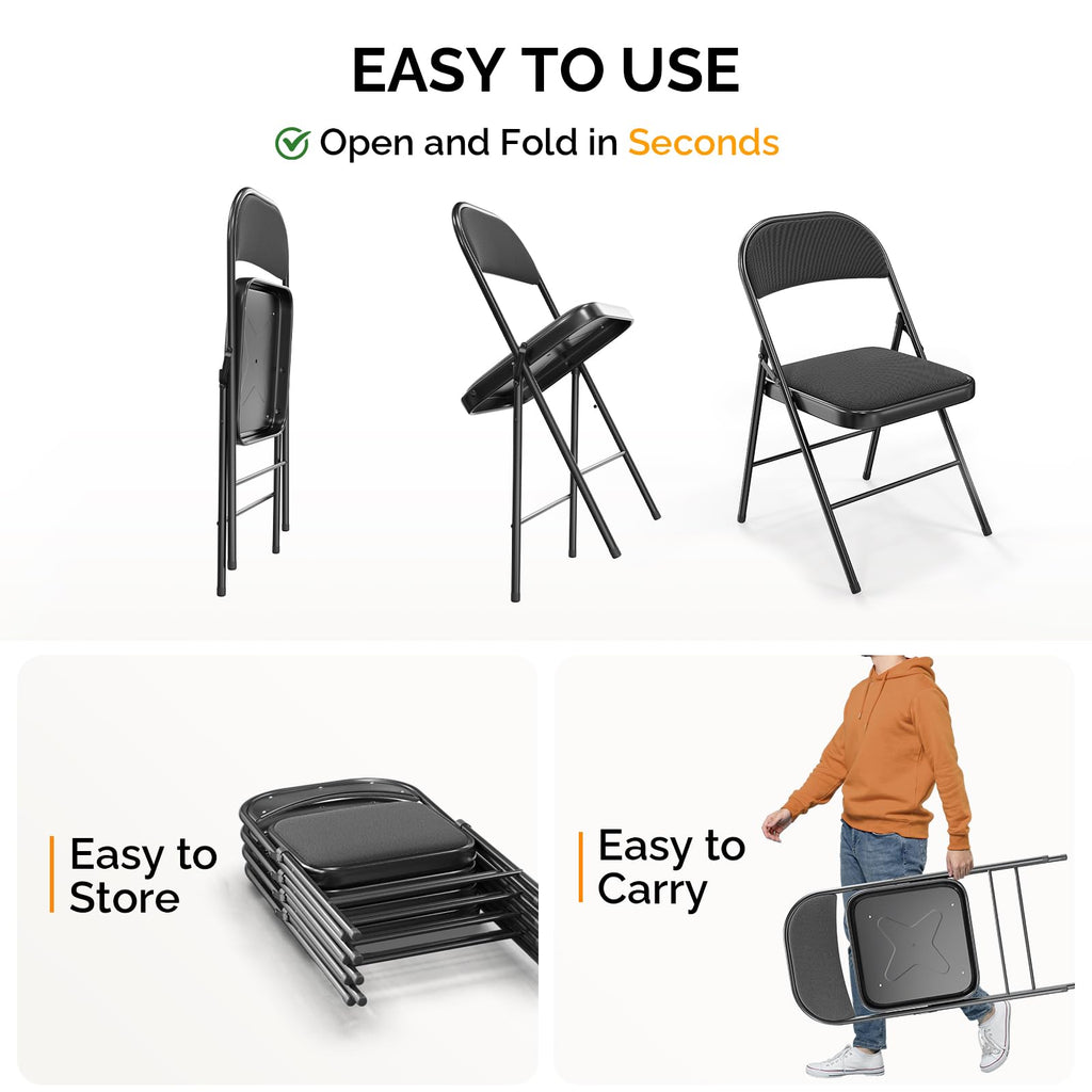 Black Fabric Padded Folding Chairs 10 Pack Z3594