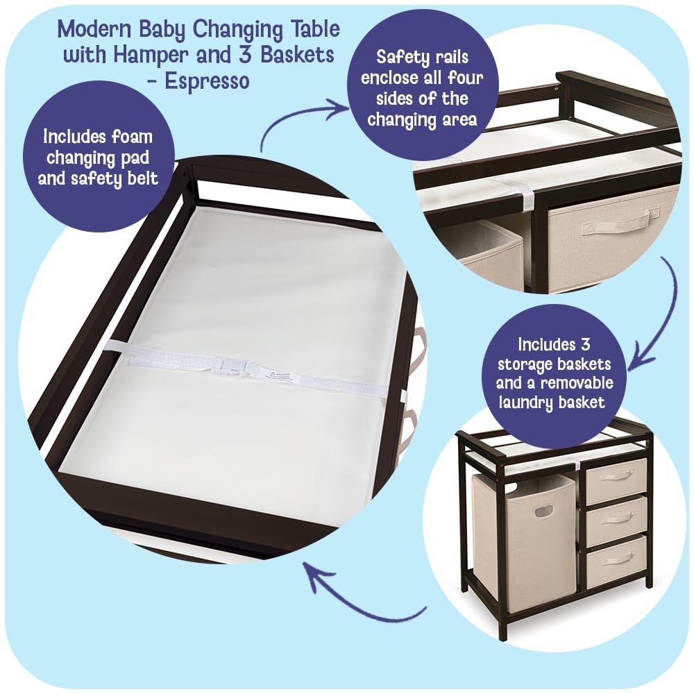 Baby Changing Table with Laundry Hamper and 3 Storage Drawers B89970
