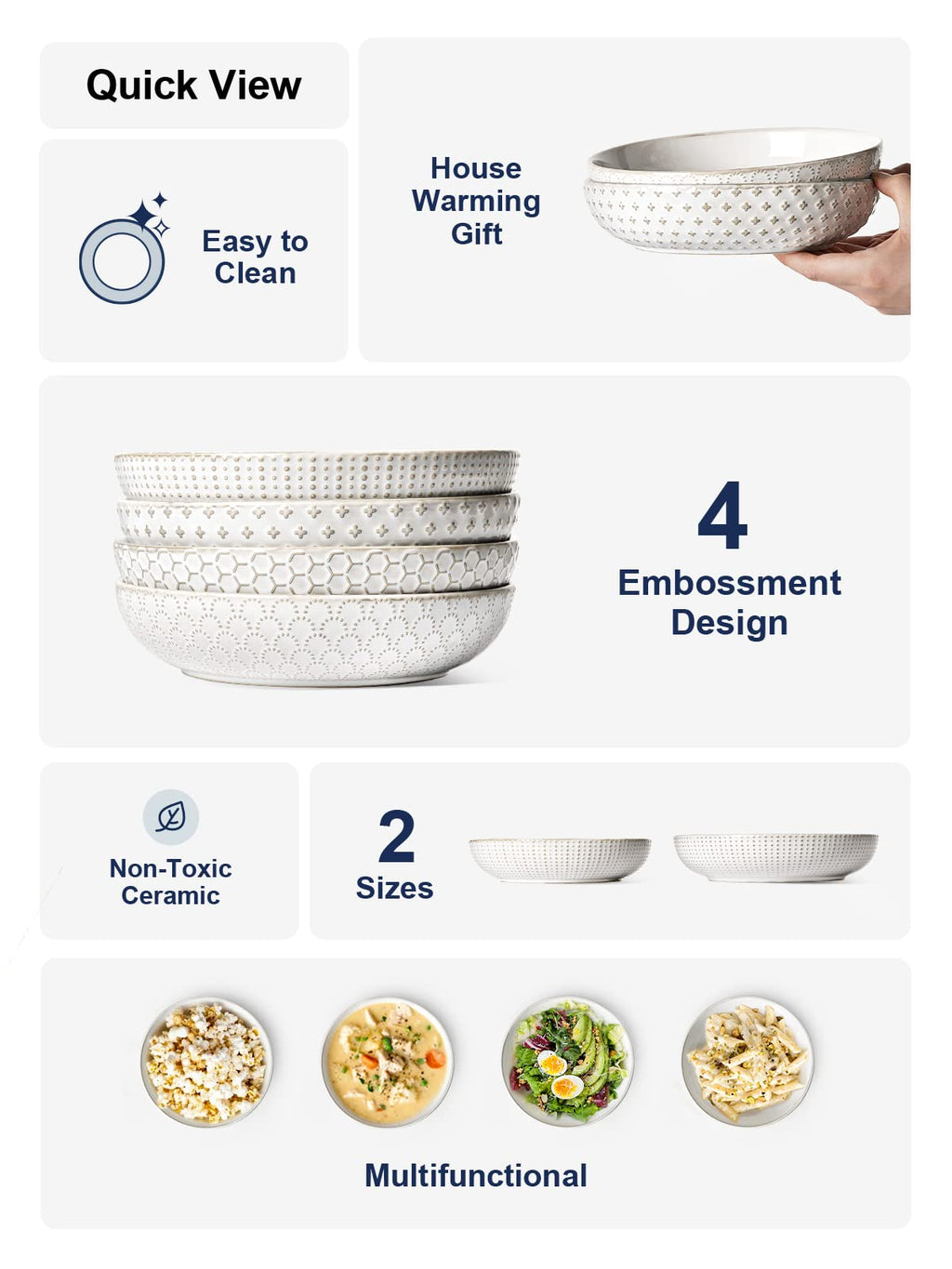 36 oz Ceramic Pasta Bowl Set of 4, Arctic White M16262