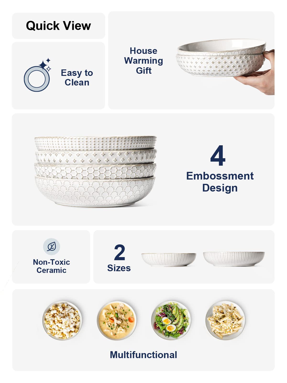 36 oz Ceramic Pasta Bowl Set of 4, Arctic White M16262