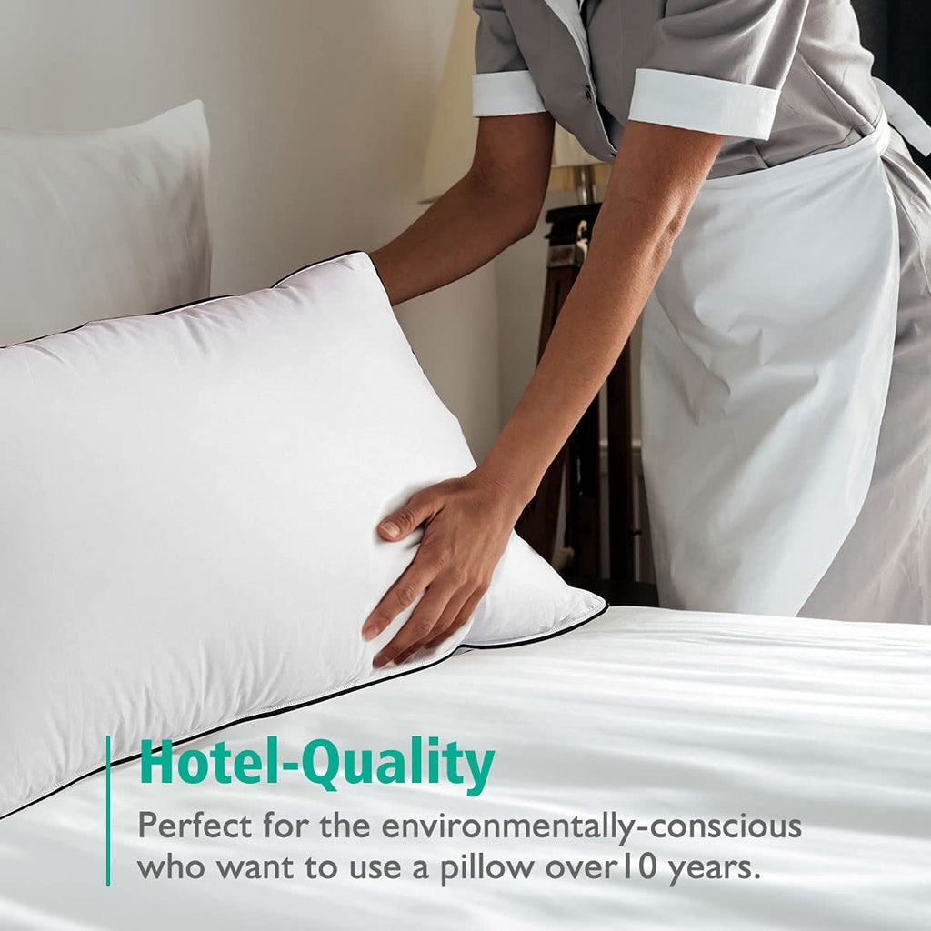 Organic Feather Down Pillows Set of 2 King Size 100% Cotton Cover Q745707
