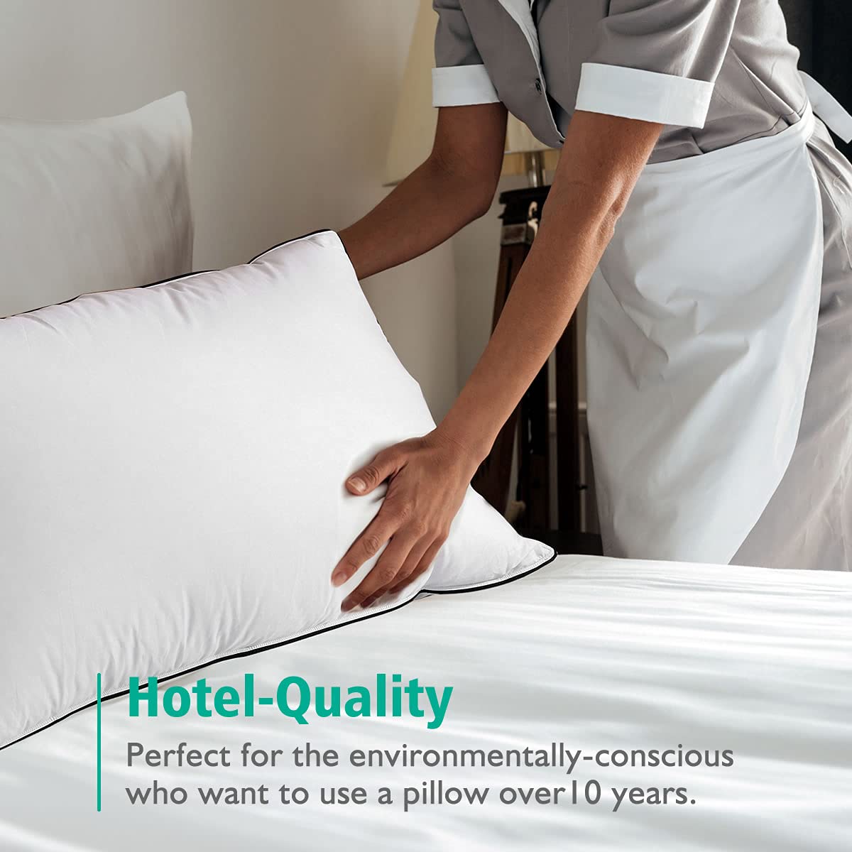 Organic Feather Down Pillows Set of 2 King Size 100% Cotton Cover Q745707