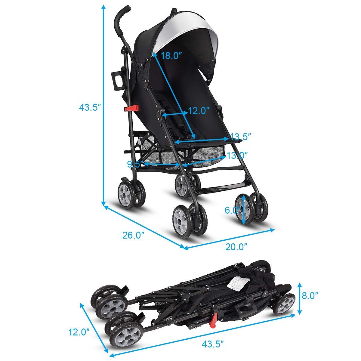 Lightweight Compact Foldable Stroller with Canopy and Cup Holder V86402