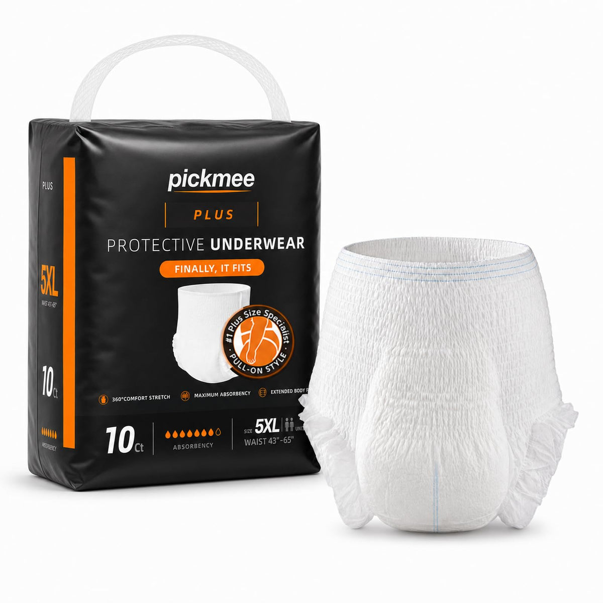 Plus Size Incontinence Underwear, 5XL, 10 Count Y315471