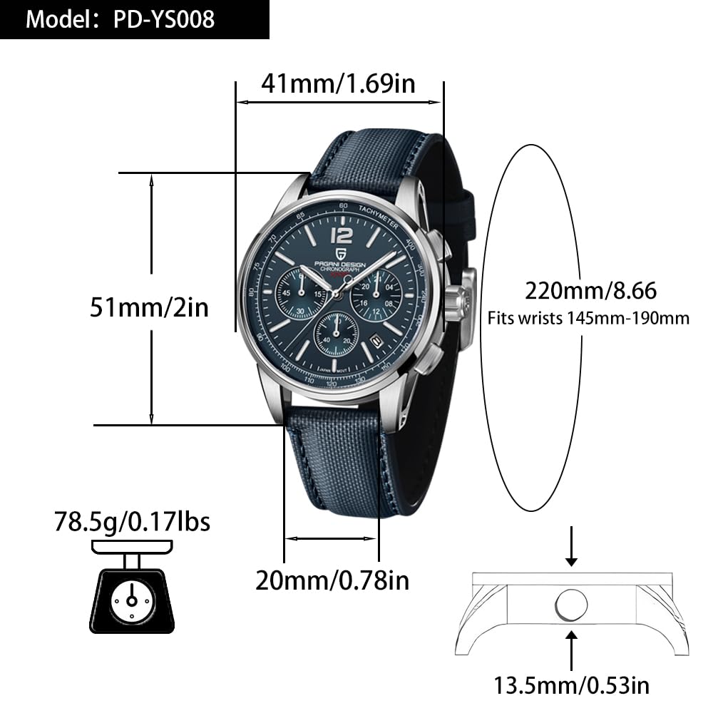 Men's Quartz Chronograph Watch, 100M Water Resistant Stainless Steel, Sapphire Glass, Nylon Strap X518
