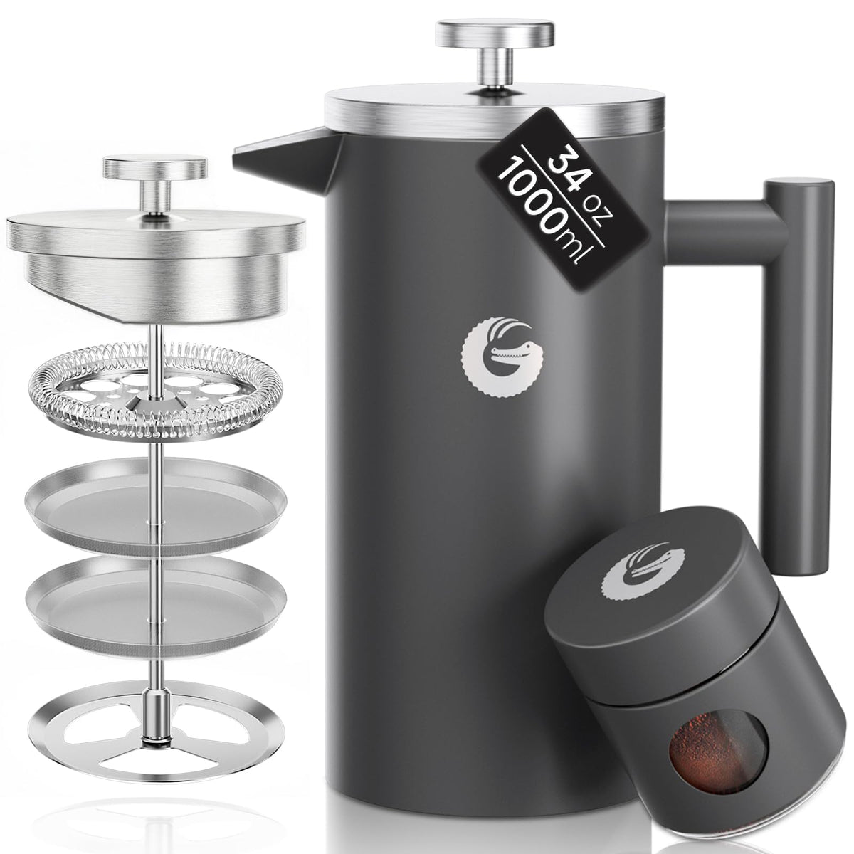 Gray 34 oz French Press Coffee Maker M942
