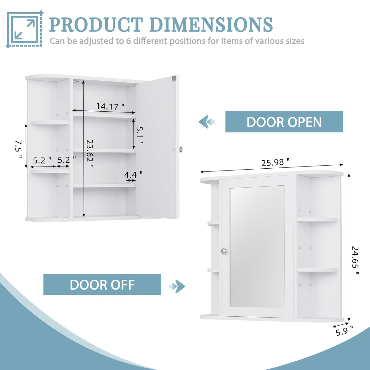White Wall Mounted Medicine Cabinet with Mirror R800635