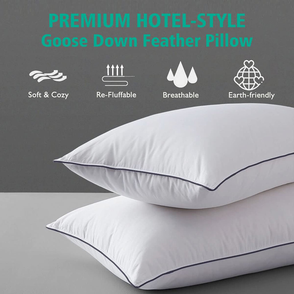 Organic Feather Down Pillows Set of 2 King Size 100% Cotton Cover Q745707