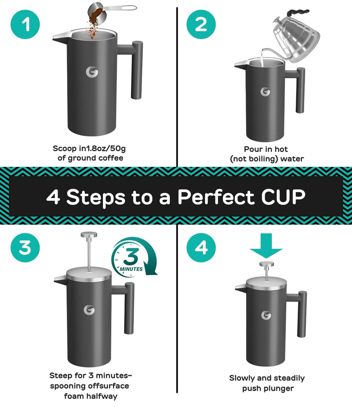 Gray 34 oz French Press Coffee Maker M942