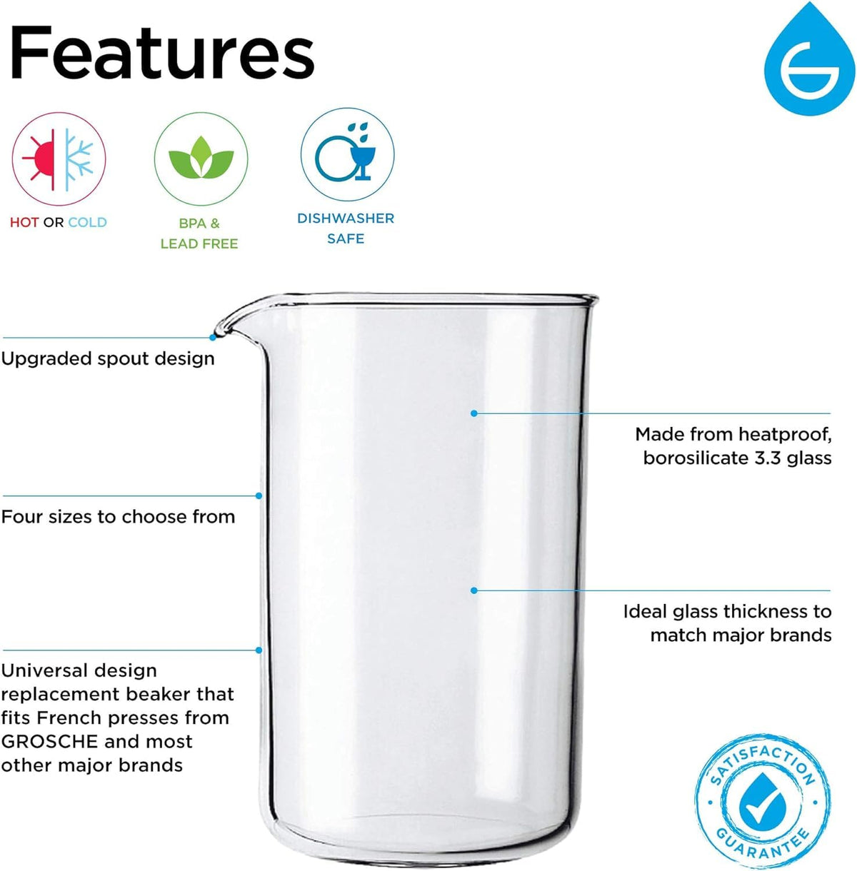 Borosilicate Glass French Press Beaker 34 oz V62718