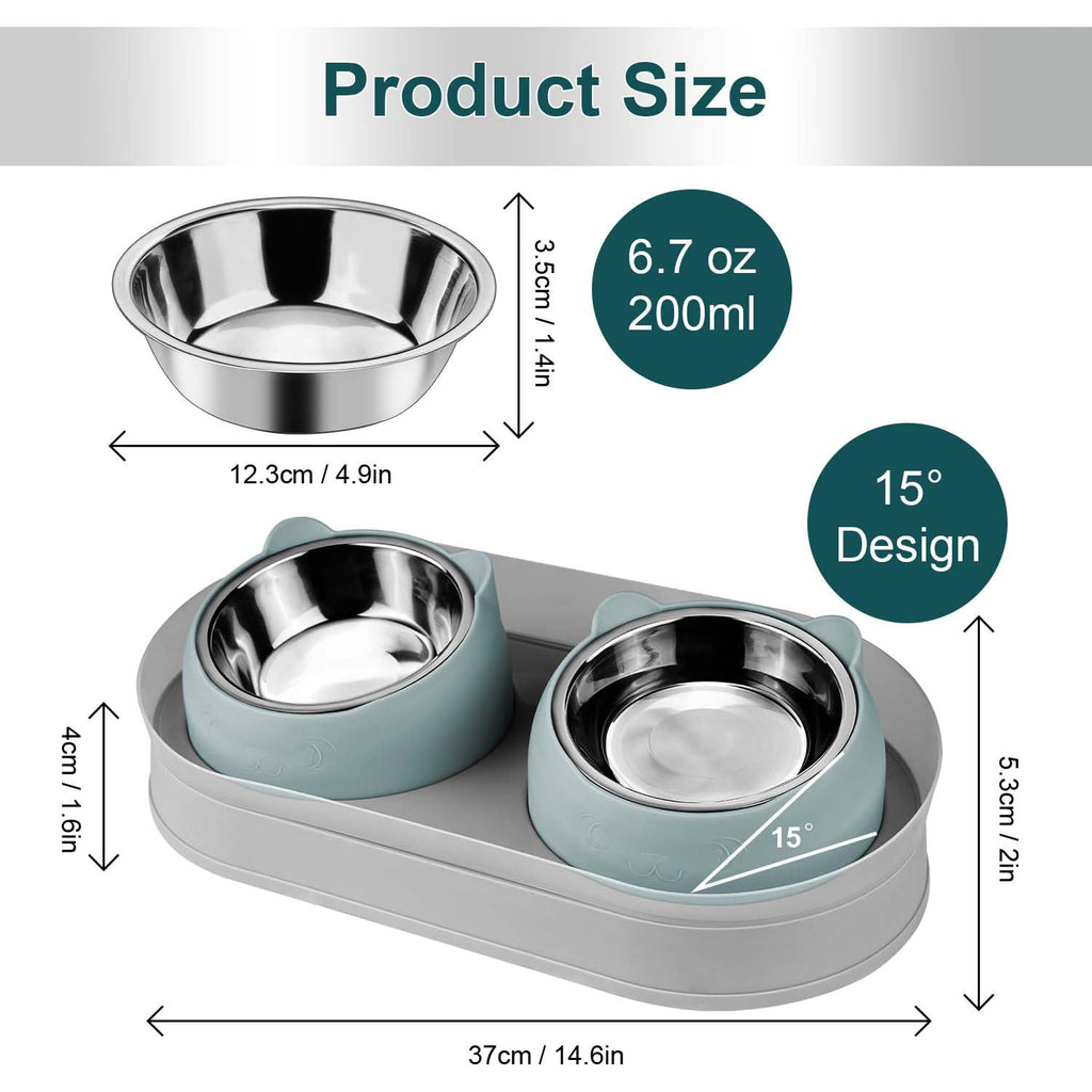 Tilted Stainless Steel Cat Food and Water Bowl Set N949