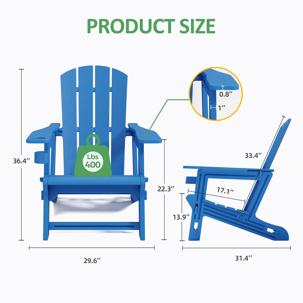 Klein Blue Plastic Adirondack Chairs Set of 2 with Cup Holder V16334