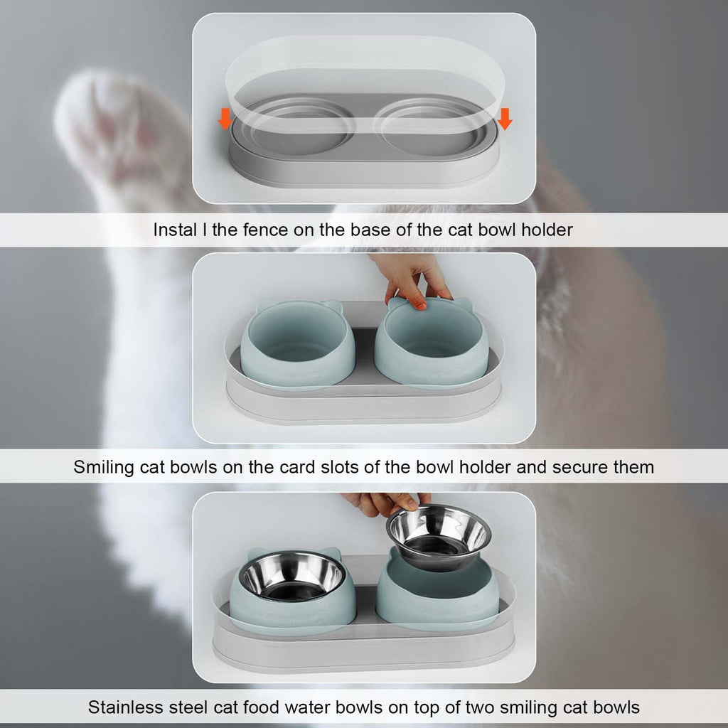 Tilted Stainless Steel Cat Food and Water Bowl Set N949