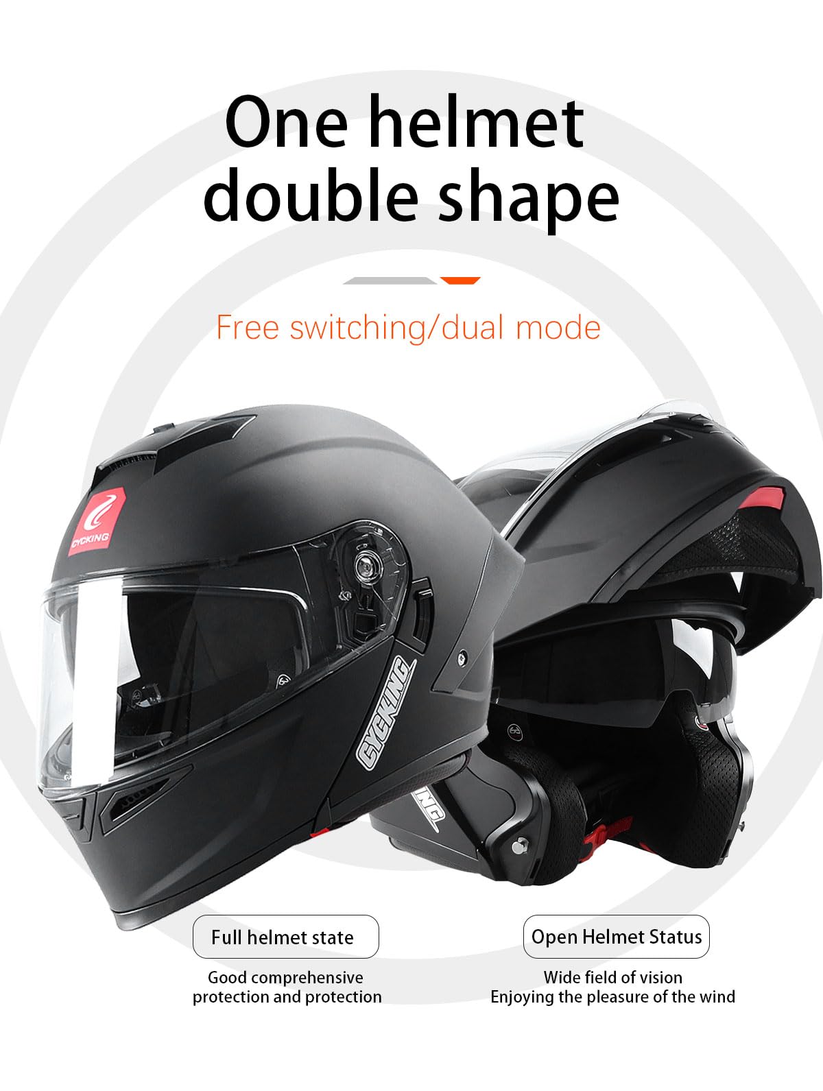 Modular Flip Up Full Face Motorcycle Helmet with Dual Visor F6827