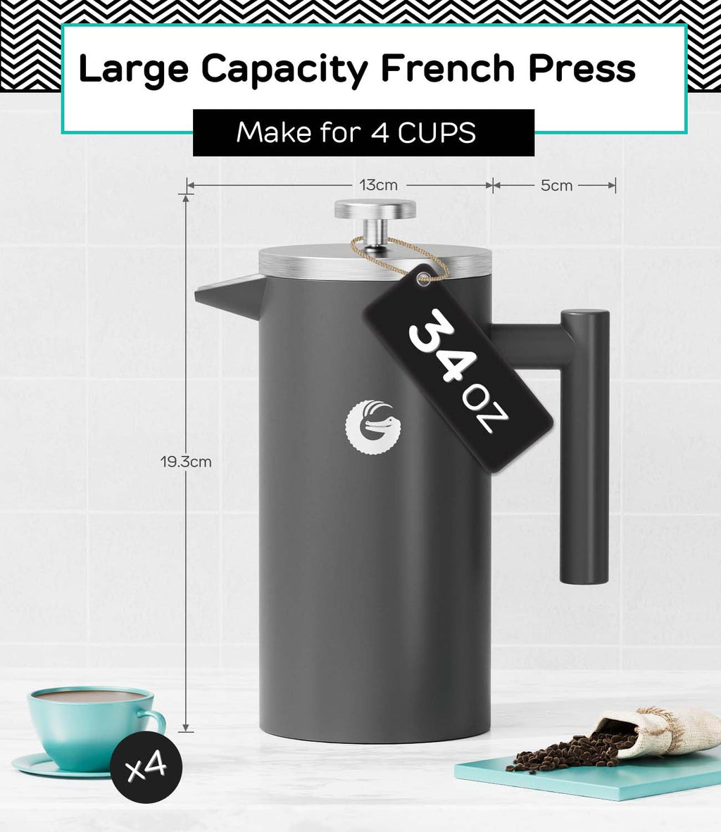 Gray 34 oz French Press Coffee Maker M942