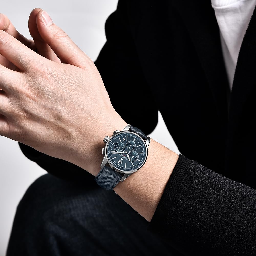 Men's Quartz Chronograph Watch, 100M Water Resistant Stainless Steel, Sapphire Glass, Nylon Strap X518