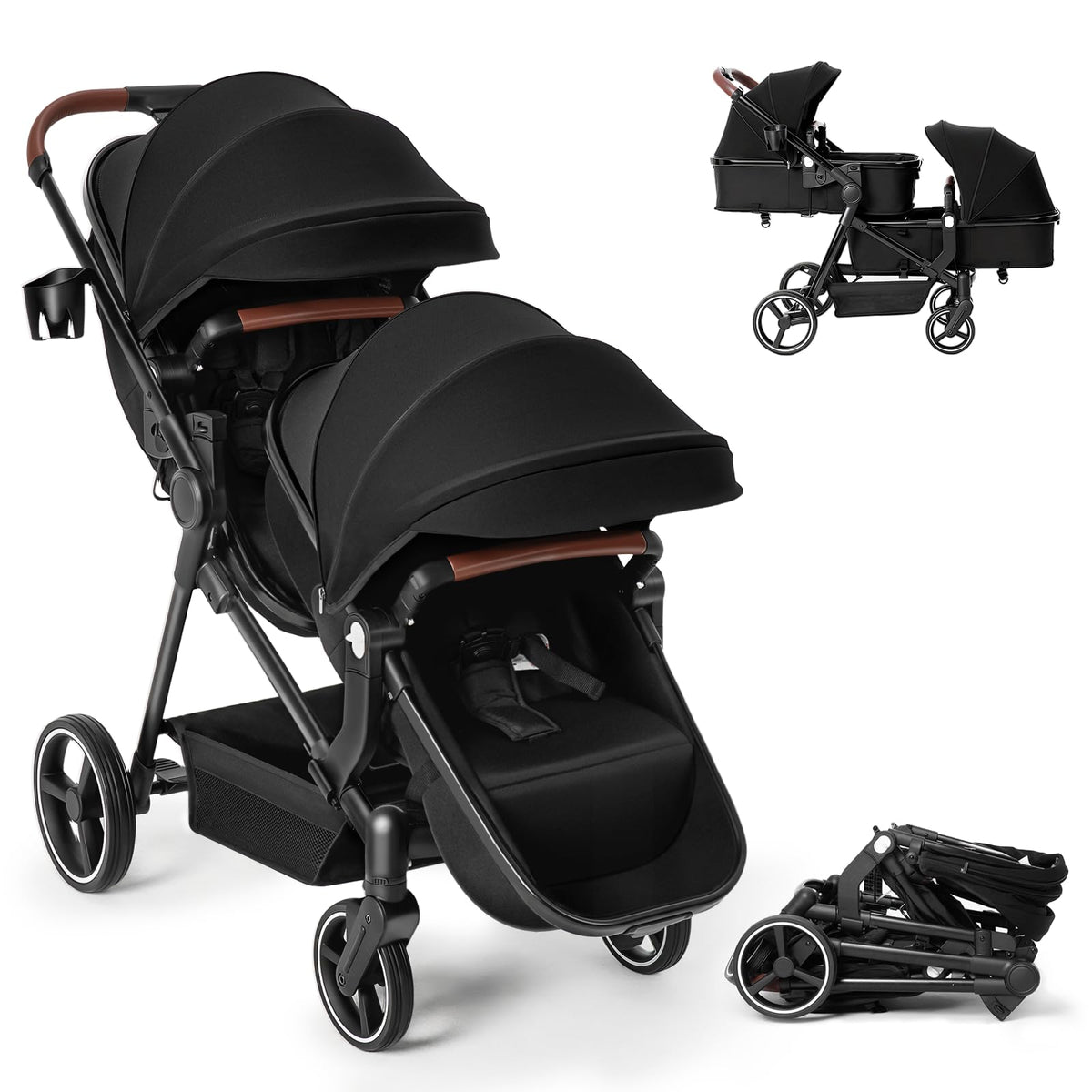 Foldable Tandem Double Stroller with Storage Basket L84994