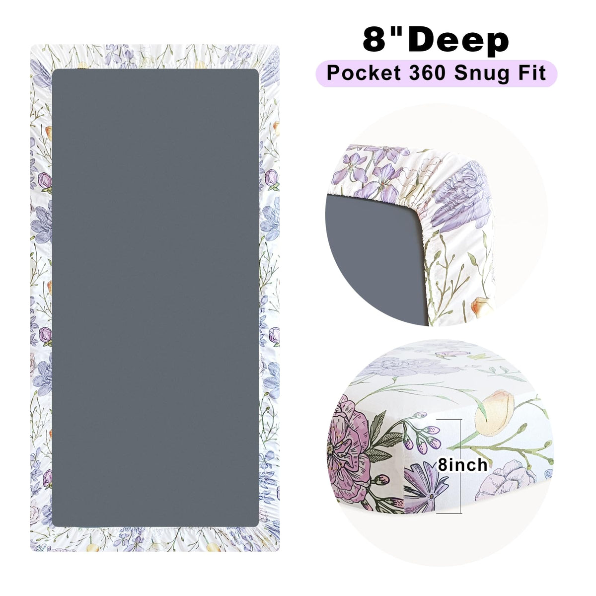 Soft Floral Crib Sheets 3 Pack 28'' X 52'' Fitted Microfiber Violet W33529