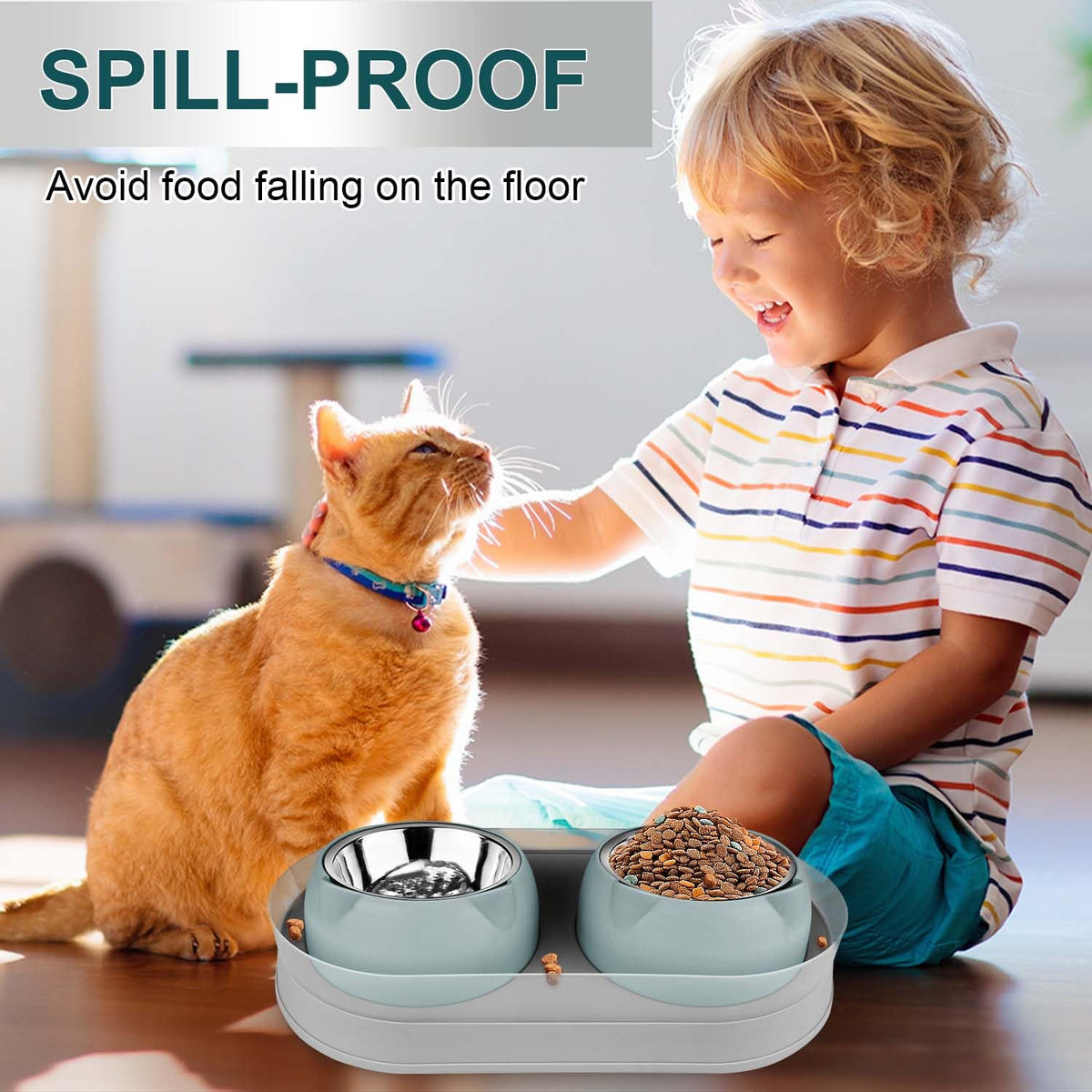 Tilted Stainless Steel Cat Food and Water Bowl Set N949