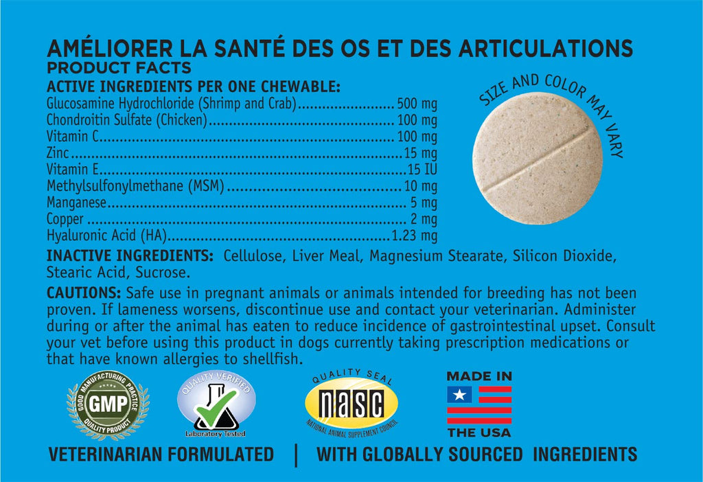 Chewable Tablet Dog Supplement with Glucosamine, MSM, and Hyaluronic Acid, 60-Count Z4022