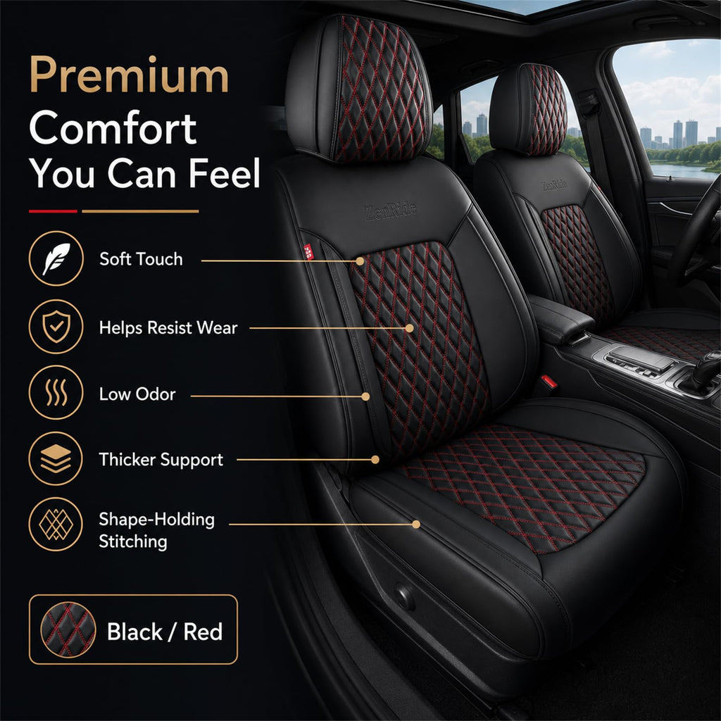 Black and Red Thick Nappa Leather Car Seat Covers Set of 2 Z234951