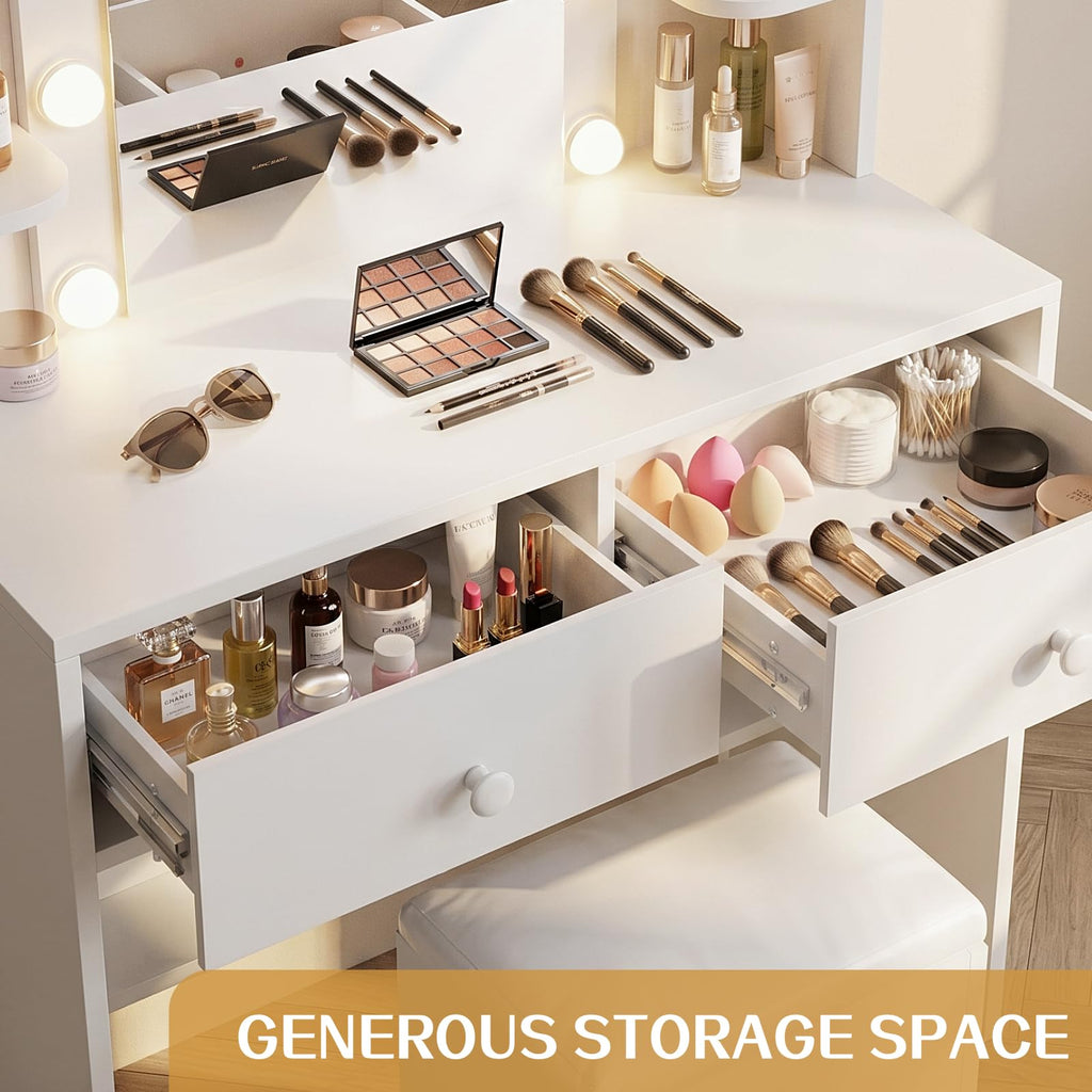 White Vanity Desk with Mirror and Chair Set P8913