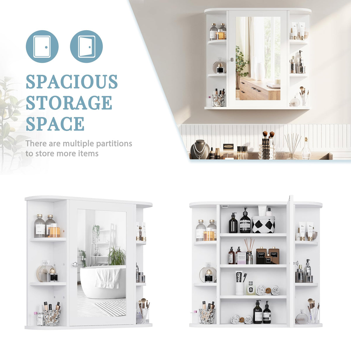 White Wall Mounted Medicine Cabinet with Mirror R800635