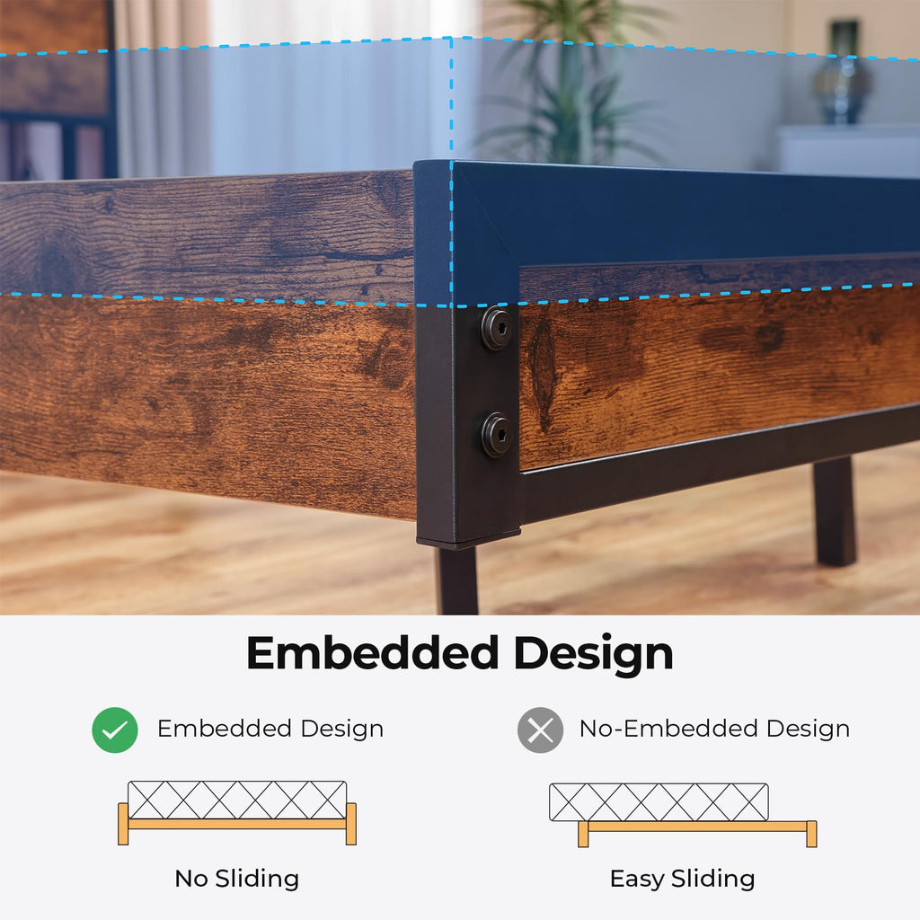 Queen Size Metal Platform Bed Frame with Storage Headboard L92346