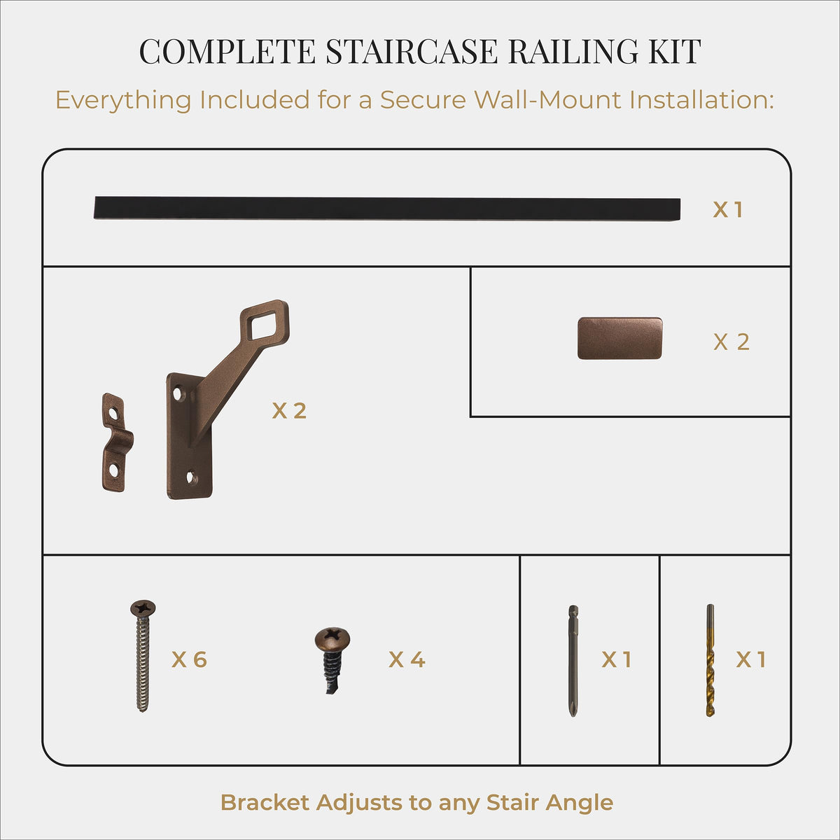 Aluminum Stair Handrail with Stainless Steel Brackets, 6 Feet J24223