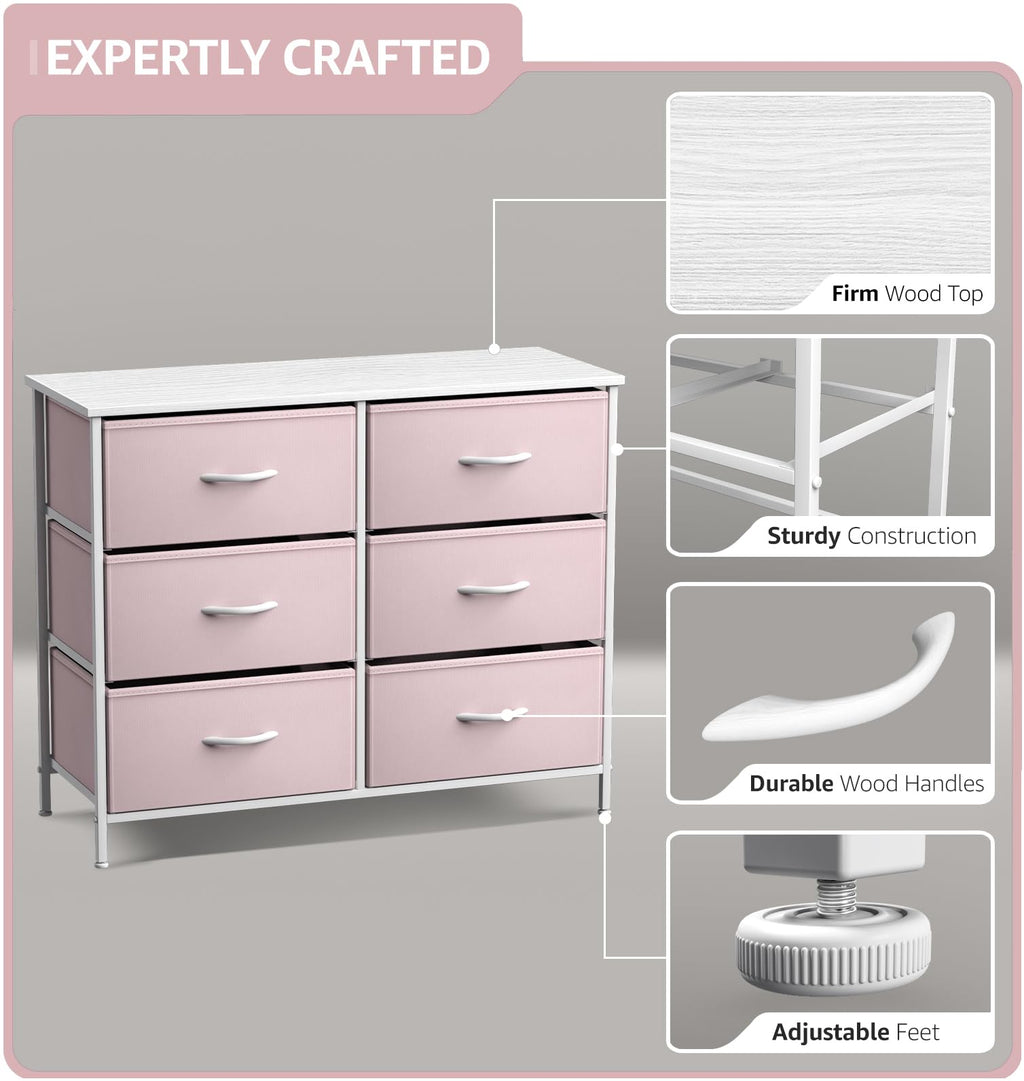 Pink 6 Drawer Fabric Dresser C31068