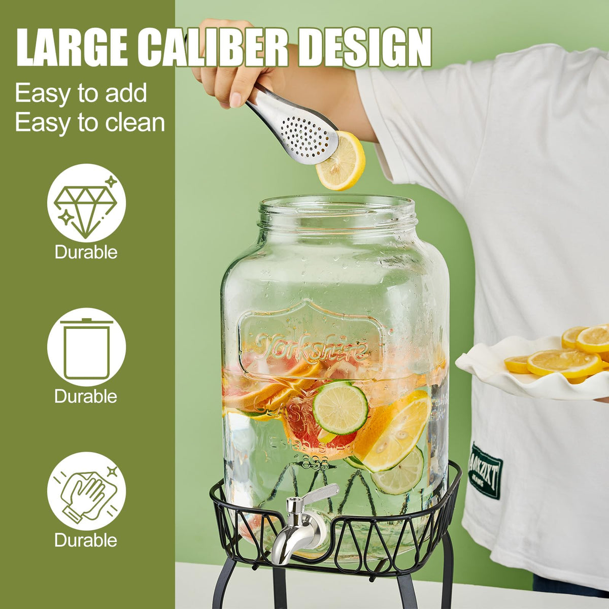 2 Gallon Glass Beverage Dispenser with Stand and Lid H392