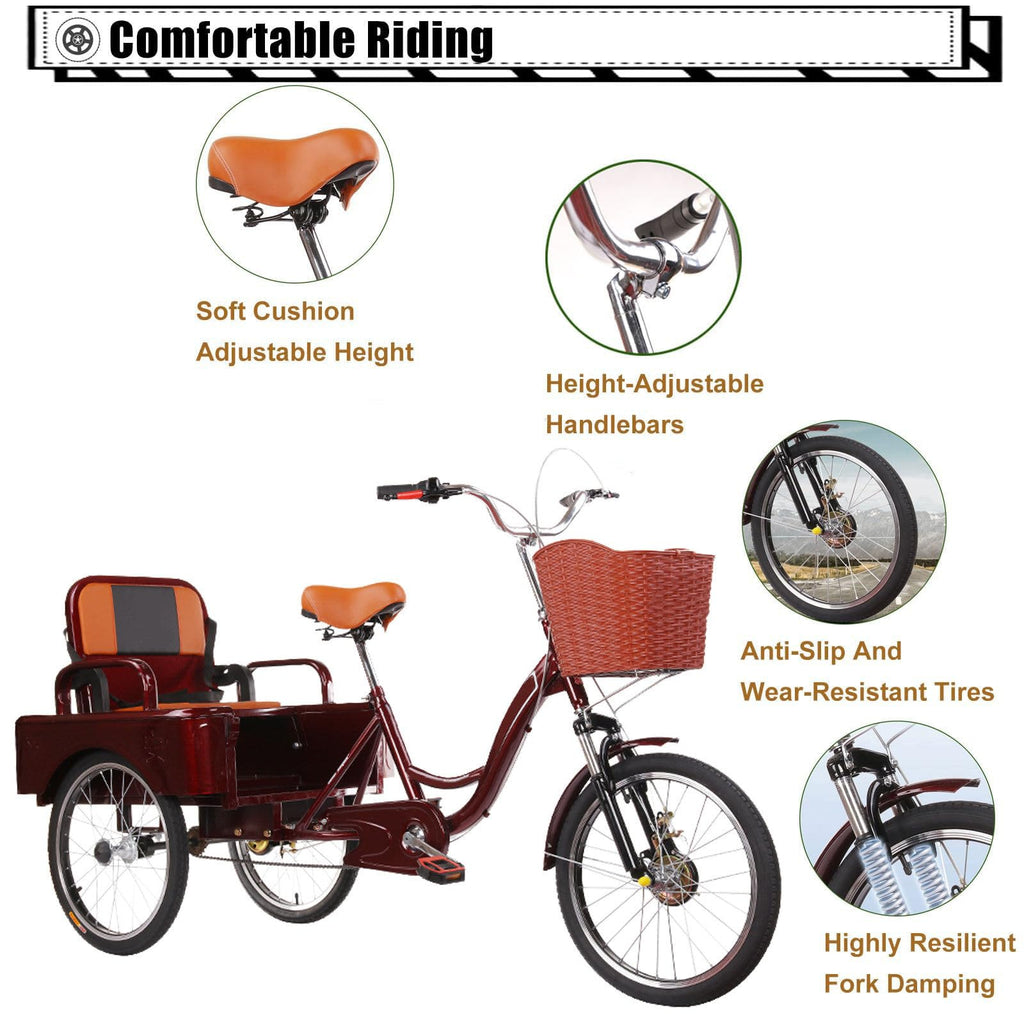20 Inch 3-Wheel Electric Tricycle with Front Basket & Cargo Carrier E457637