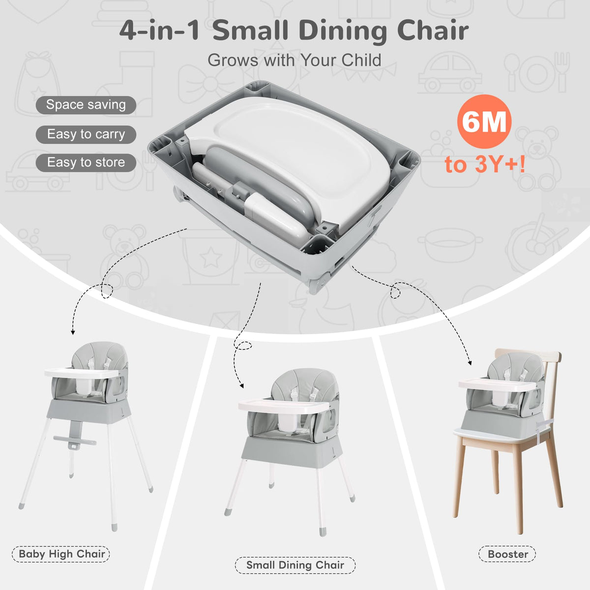 4 in 1 Portable Convertible High Chair A658612