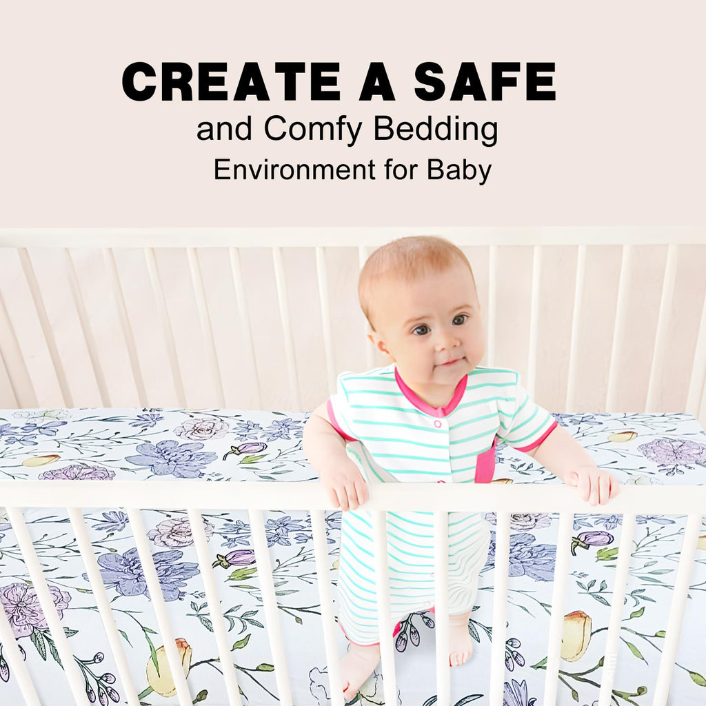 Soft Floral Crib Sheets 3 Pack 28'' X 52'' Fitted Microfiber Violet W33529