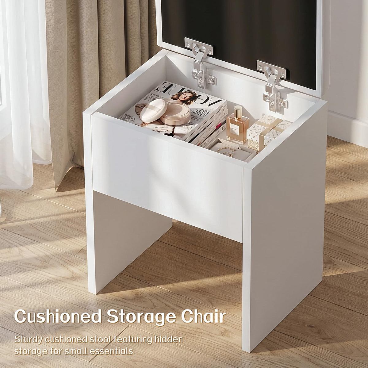 White Vanity Desk with Mirror and Chair Set P8913
