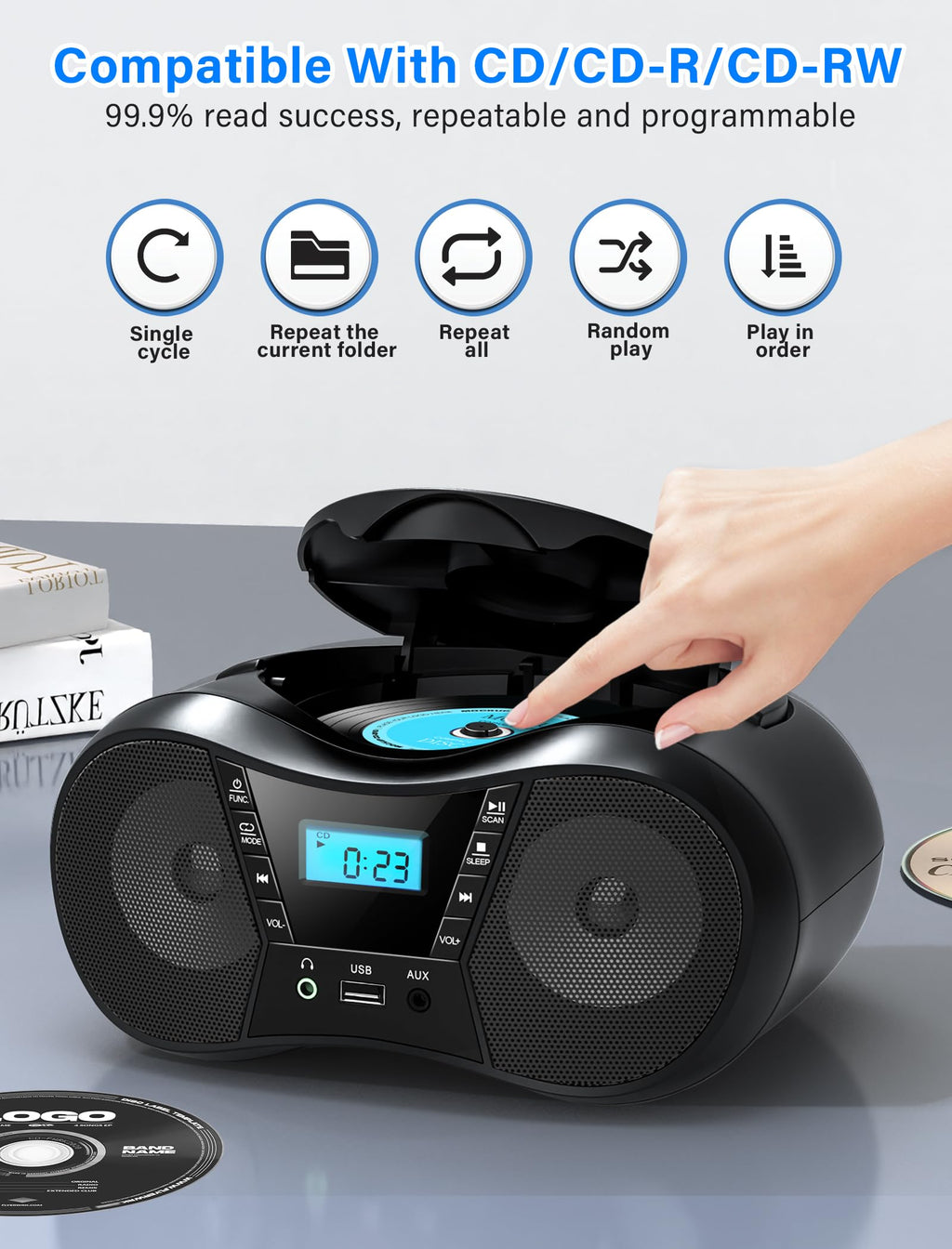 Portable Boombox CD Player with Bluetooth I187