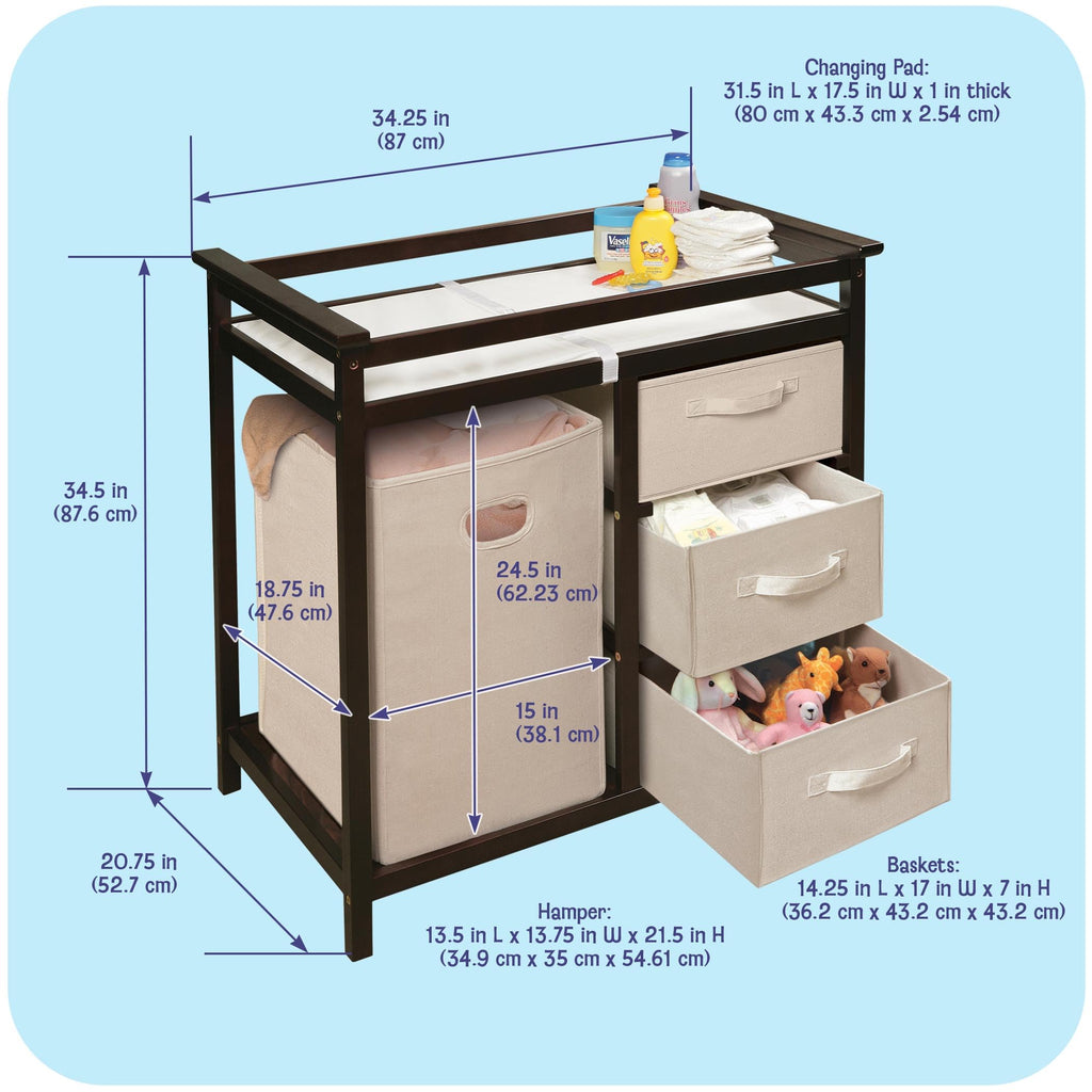 Baby Changing Table with Laundry Hamper and 3 Storage Drawers B89970