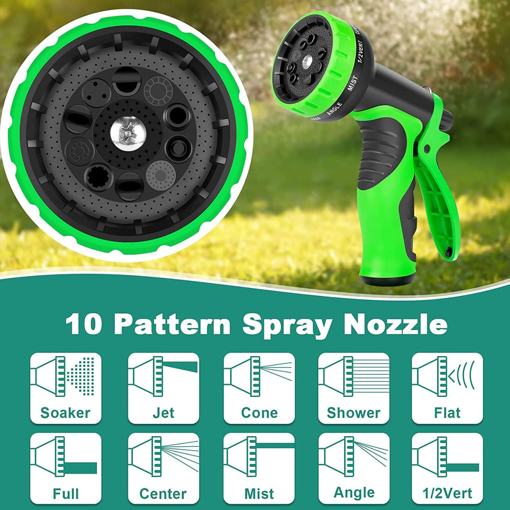100FT Lightweight Garden Hose with 10-Pattern Nozzle T108
