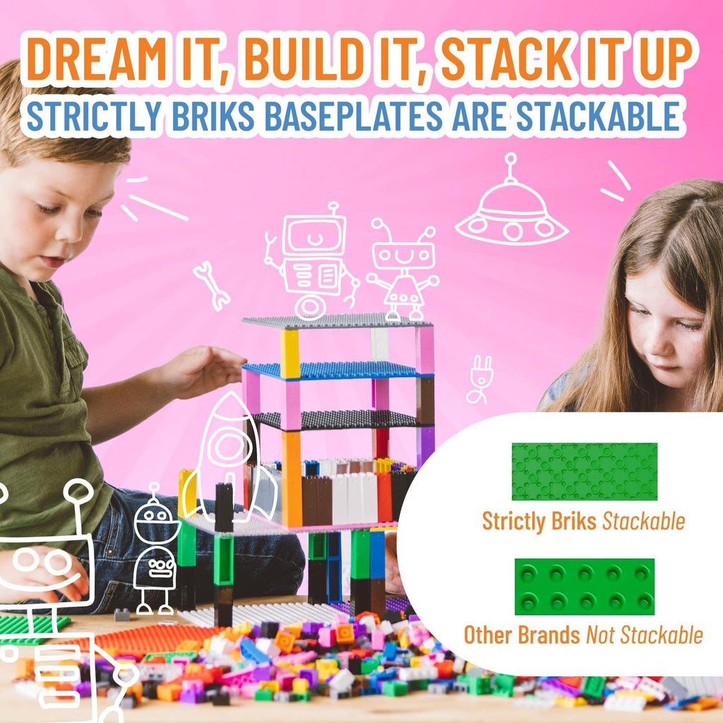 10 x 10 in 6 Baseplates with 50 Stackers Building Toy Blocks K50187